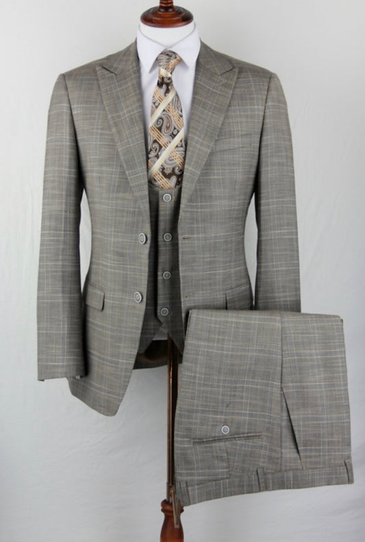 Window Pane Double Breasted Vest Suit