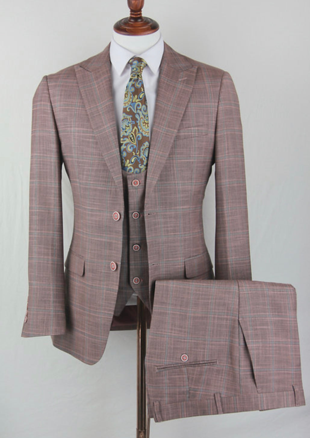 Window Pane Double Breasted Vest Suit